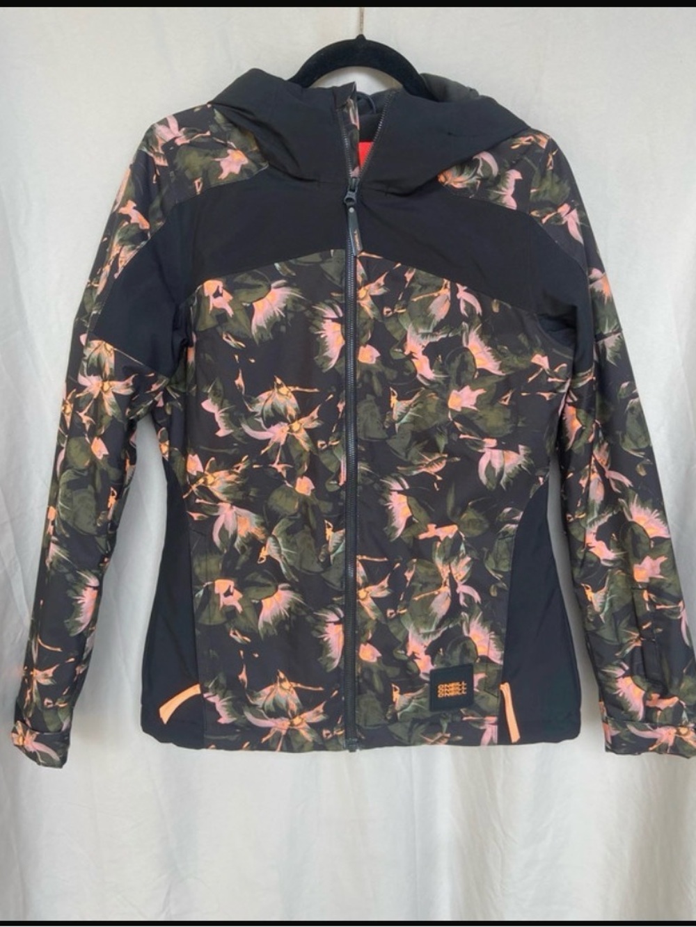 O'Neill Women's Black Floral Ski Jacket with Pink Accents